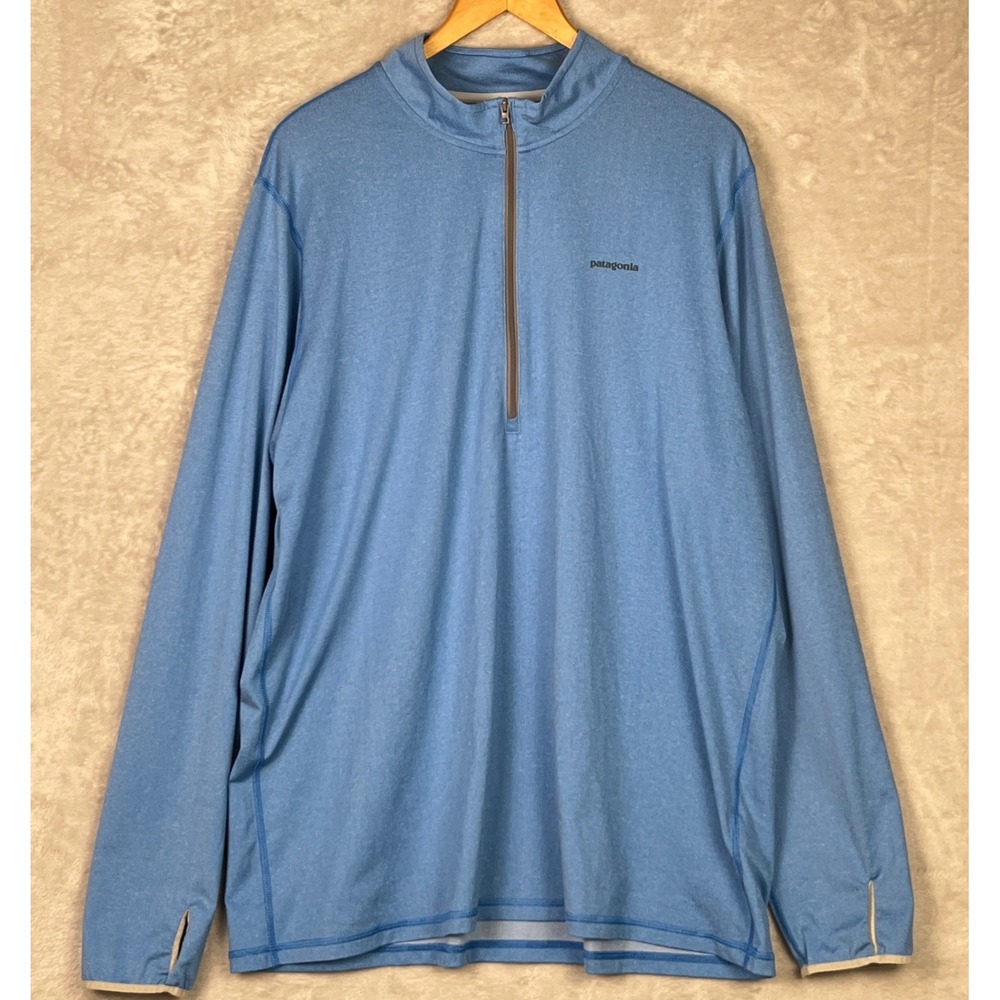 Patagonia Mens Capilene Midweight Quarter Zip Pullover Blue Large Thumb Loops L